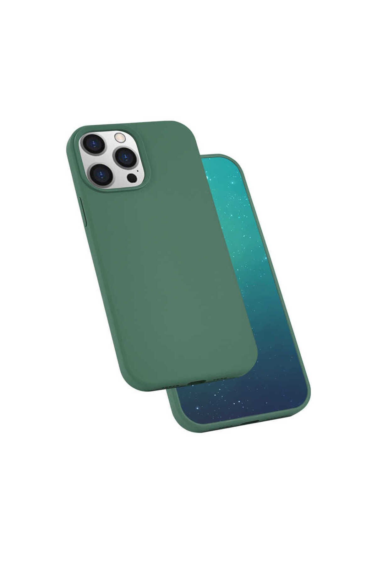 iPhone 13 Pro Uyumlu BSAY Silk Silikon-Siyah Koyu Yeşil