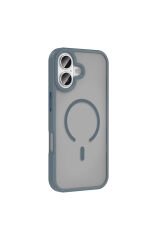 iPhone 17 Kılıf M-safe Şarj Özellikli Mat Arka Yüzey ASMA Sio Kapak - Lacivert Gri