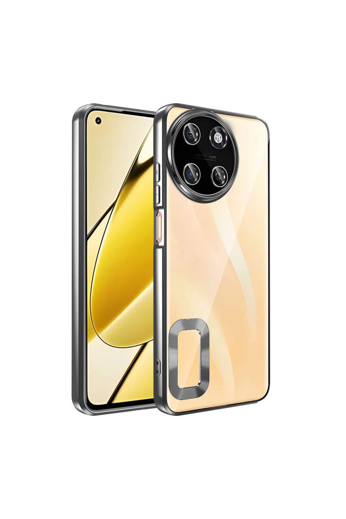 Realme 11 4G Kılıf Kamera Korumalı Logo Gösteren BSAY Omega Kapak - Gümüş Siyah