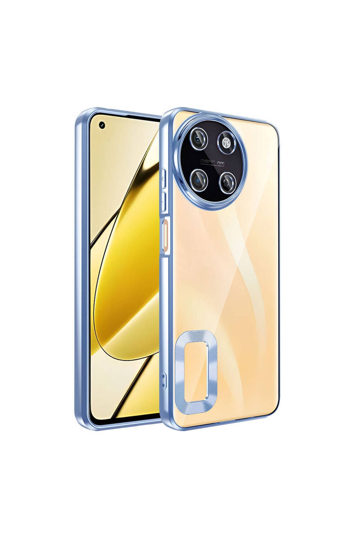 Realme 11 4G Kılıf Kamera Korumalı Logo Gösteren BSAY Omega Kapak - Gümüş Siyah