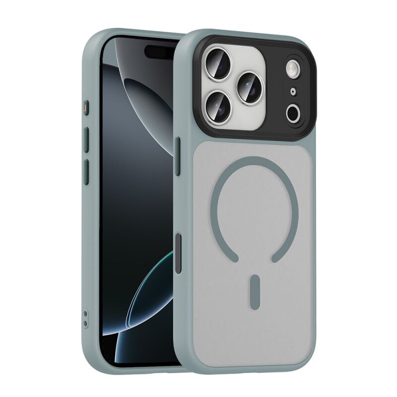 iPhone 17 Pro Max Kılıf Mat Arka Yüzey Wireless Şarj Özellikli Zore Flet M-safe Kılıf Gri