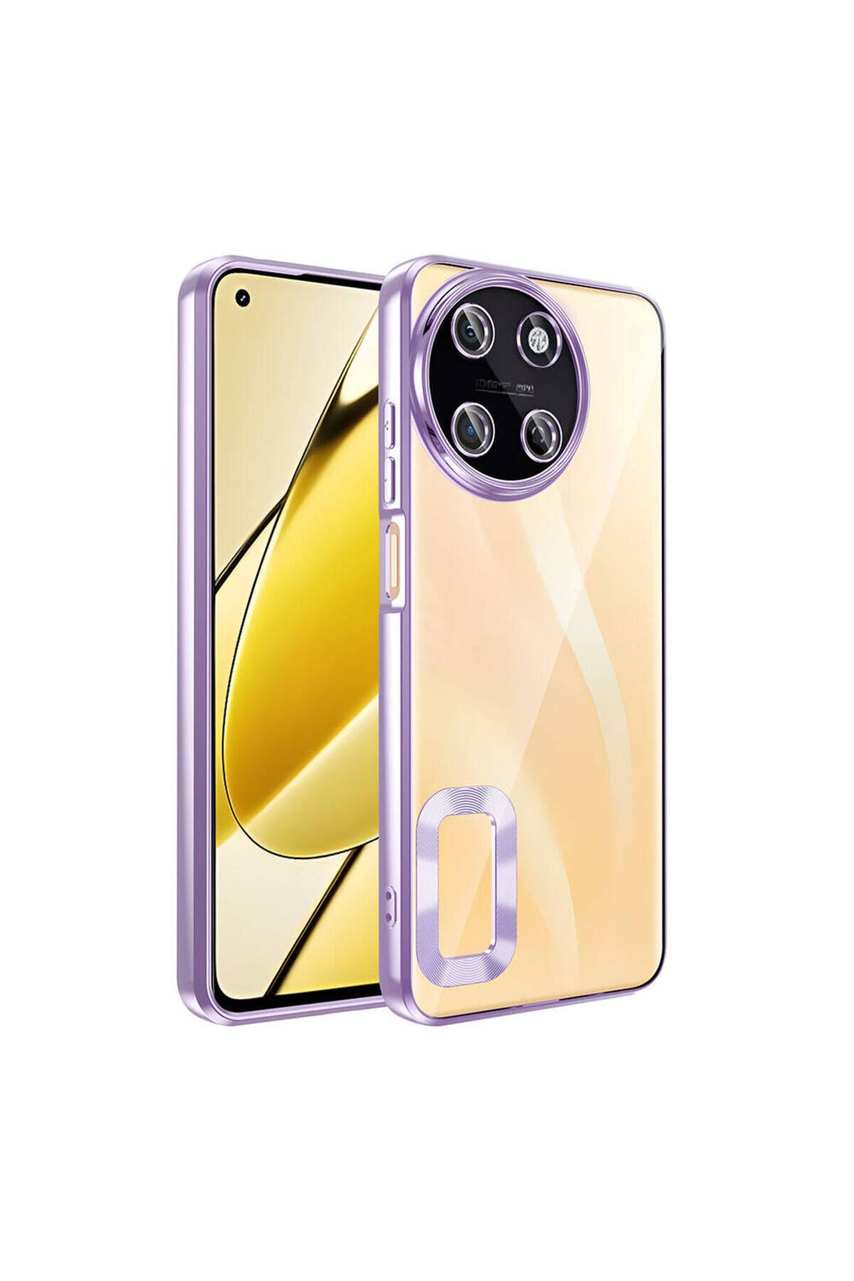 Realme 11 4G Kılıf Kamera Korumalı Logo Gösteren BSAY Omega Kapak - Gümüş Lila