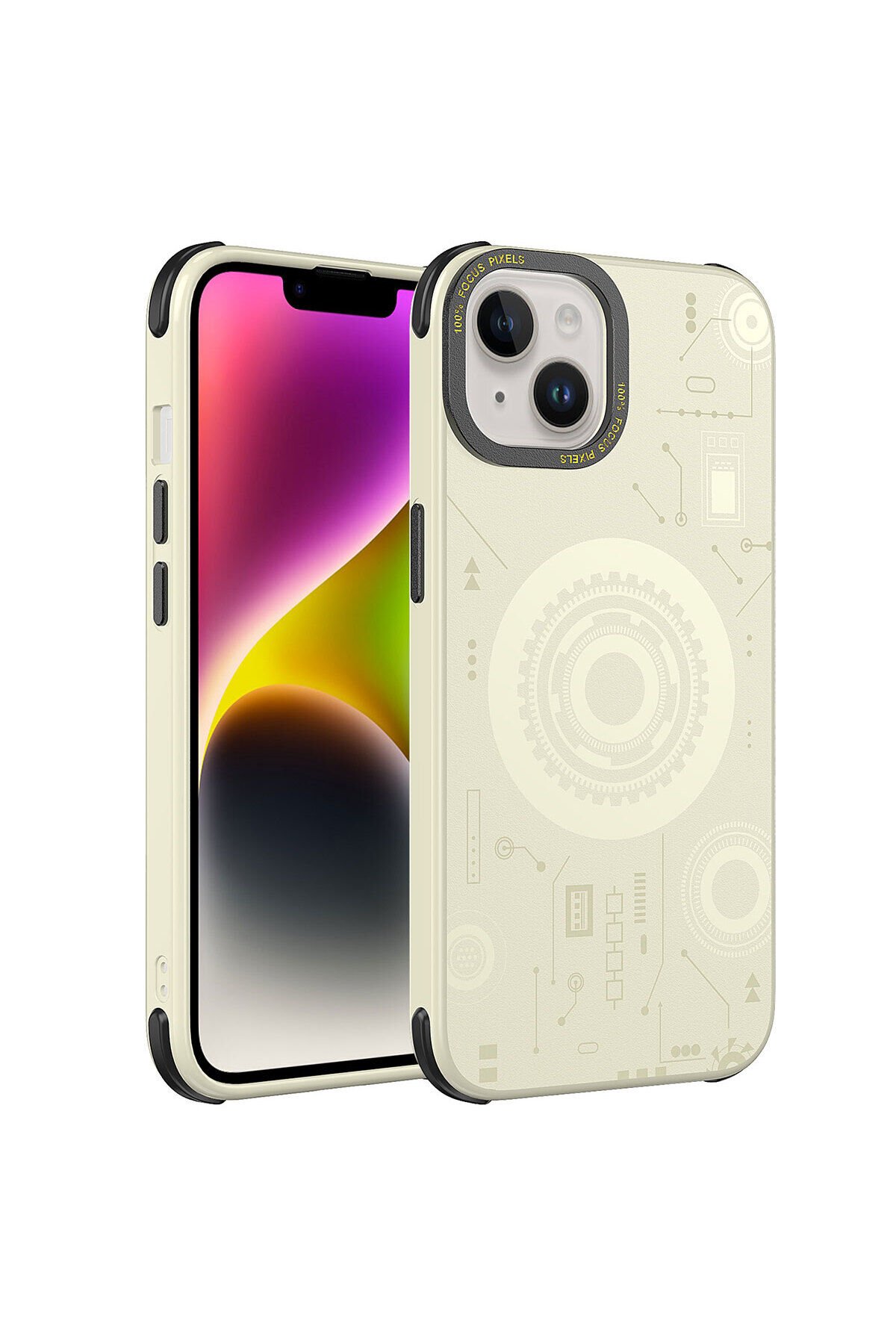 iPhone 14 Plus Uyumlu BSAY Wireless Şarj Özellikli Desenli Hot Kılıf-Siyah Gold