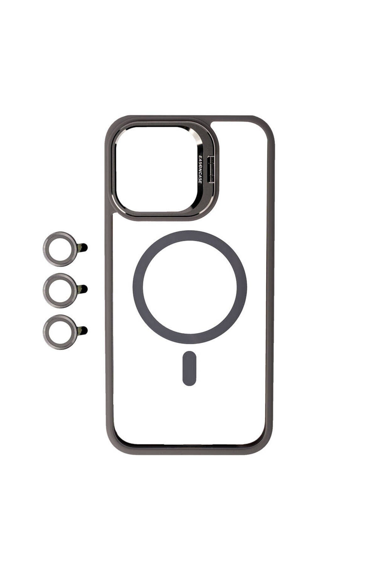 iPhone 15 Pro Kılıf Magsafe Şarj Özellikli Standlı BSAY Magsafe Klon Lensli Kapak - Turuncu Turuncu