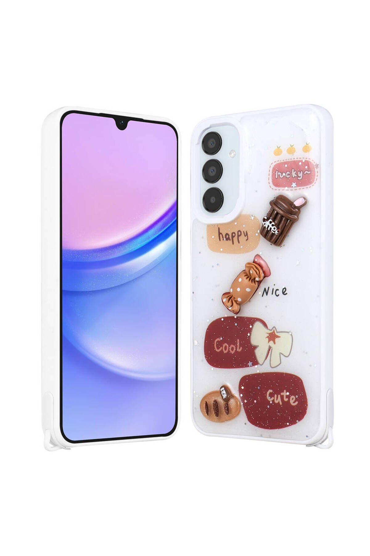 Galaxy A05S Kılıf Parlayan Simli Kabartma Figürlü SBT Cevze Kapak - Mor Papatya Mor Papatya