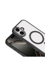 iPhone 17 Kılıf Wireless Şarj Özellikli Zore Krom M-safe Silikon Kapak - Turuncu Siyah