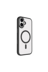 iPhone 17 Kılıf Wireless Şarj Özellikli Zore Krom M-safe Silikon Kapak - Turuncu Lacivert