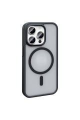 iPhone 14 Pro Max Kılıf Magsafe Şarj Özellikli Mat Arka Yüzey BSAY Sio Kapak-Lacivert Siyah
