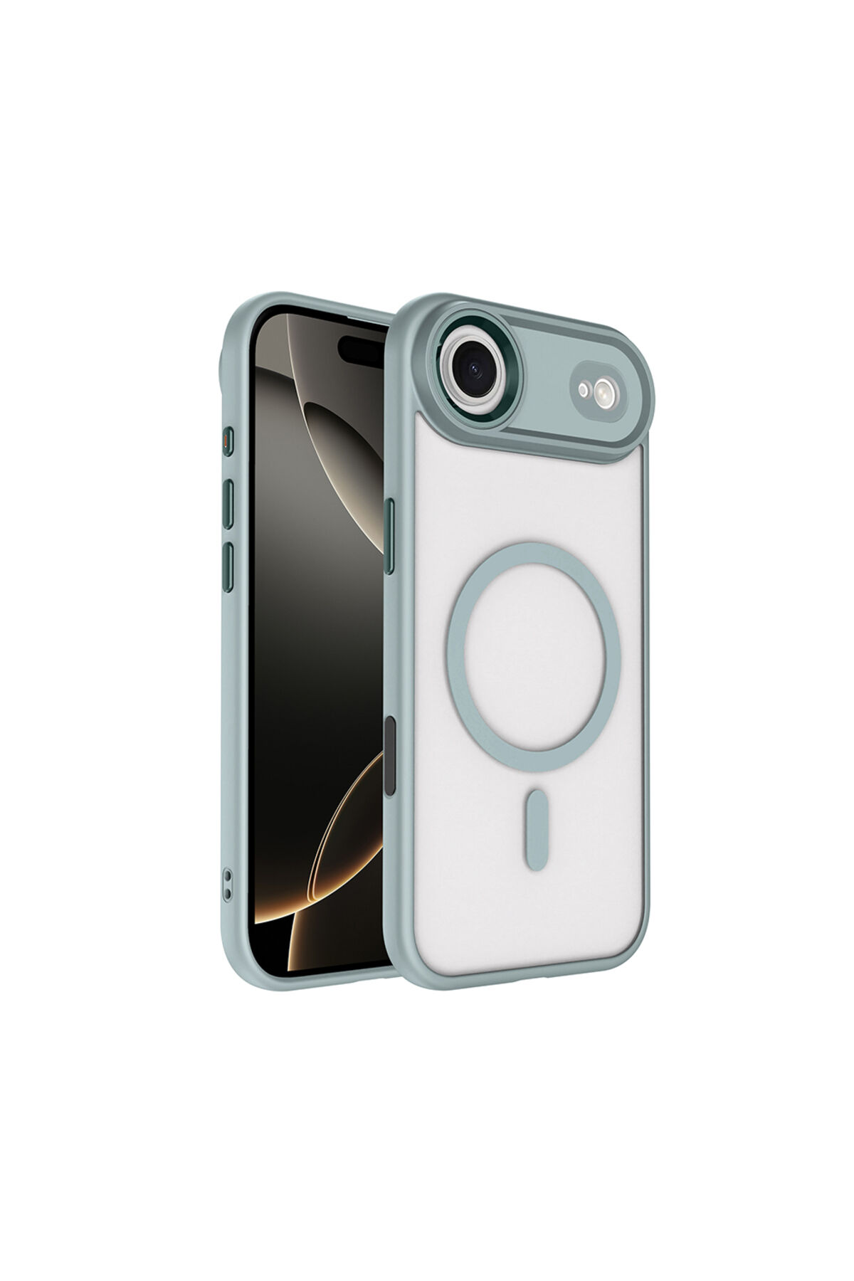 iPhone 17 Air Kılıf Wireless Şarj Özellikli Zore Krom M-safe Silikon Kapak - Lacivert Gri