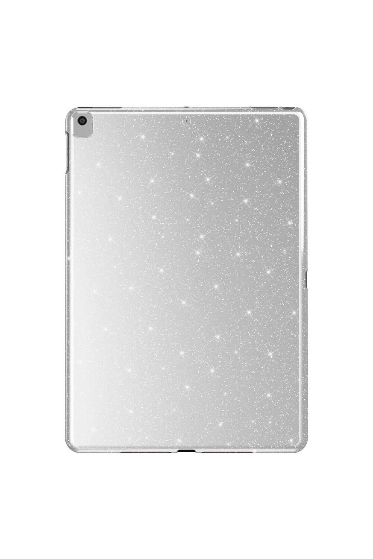iPad 10.2 2021 (9.Nesil) Simli Parlak Görünümlü Uyumlu SBT Tablet Koton Kılıf-Gümüş
