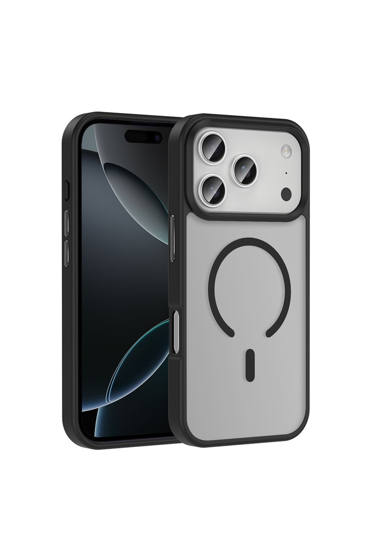 iPhone 17 Pro Max Kılıf M-safe Şarj Özellikli Mat Arka Yüzey TKNC Sio Kapak - Siyah Siyah