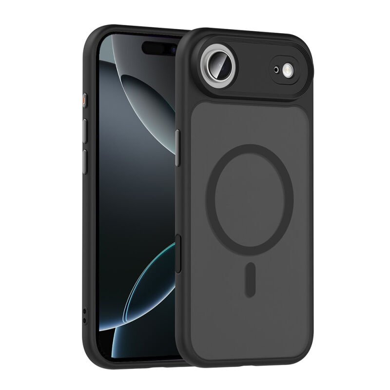 iPhone 17 Air Kılıf Mat Arka Yüzey Wireless Şarj Özellikli Zore Flet M-safe Kılıf Siyah