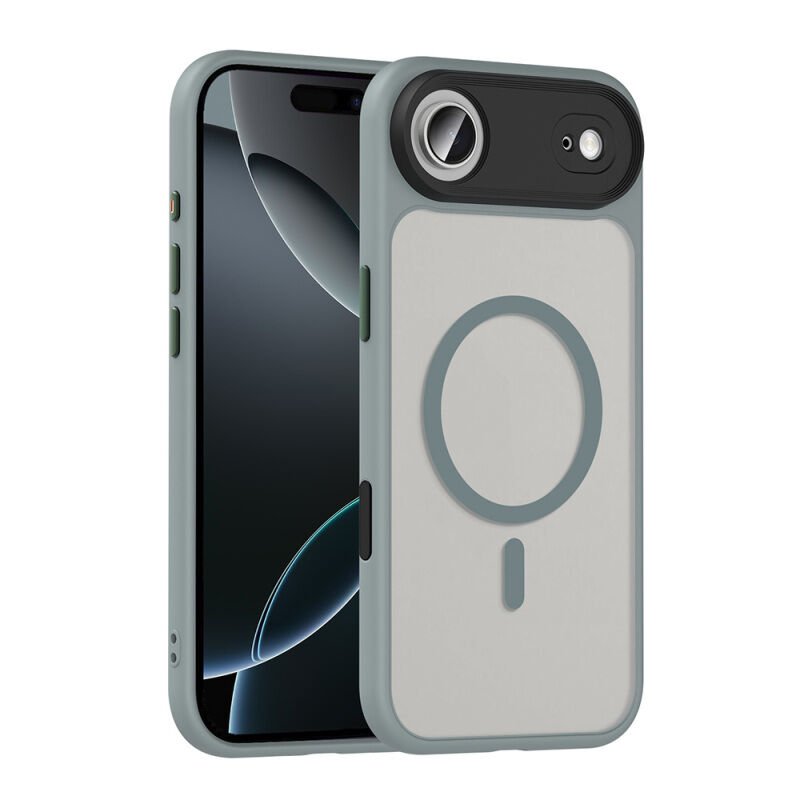 iPhone 17 Air Kılıf Mat Arka Yüzey Wireless Şarj Özellikli Zore Flet M-safe Kılıf Gri