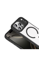 iPhone 17 Pro Kılıf Wireless Şarj Özellikli Zore Krom M-safe Silikon Kapak - Lacivert Siyah