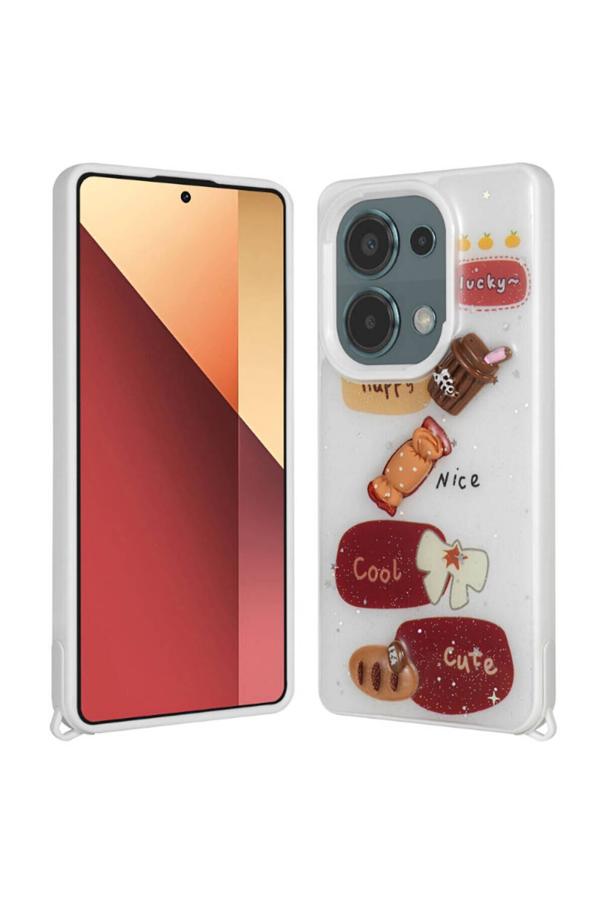 Poco M6 Pro 4G Kılıf Parlayan Simli Kabartma Figürlü BSAY Cevze Kapak - Beyaz Beyaz