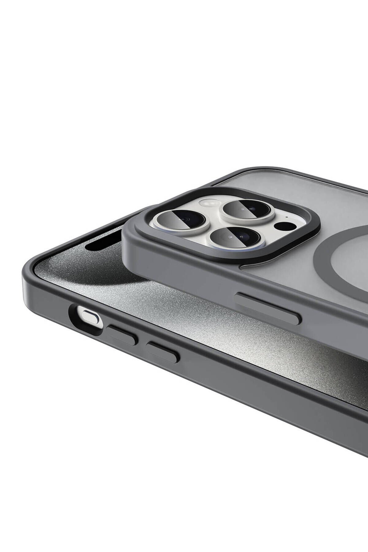 iPhone 15 Pro Max Kılıf Magsafe Şarj Özellikli Mat Arka Yüzey BSAY Sio Kapak-Siyah Lacivert