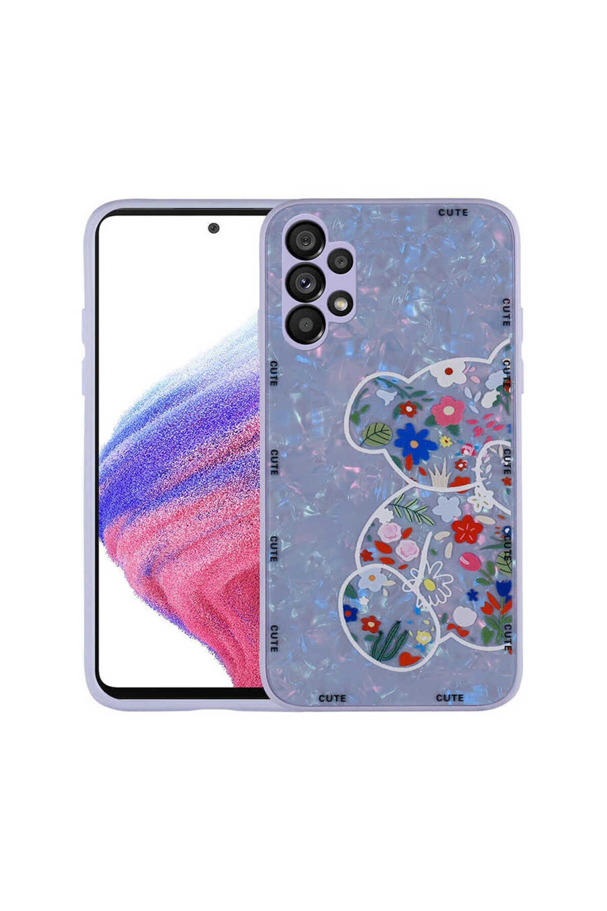 Galaxy A13 4G Kılıf Desenli Sert Silikon BSAY Mumila Kapak - Lilac Bear Lilac Bear