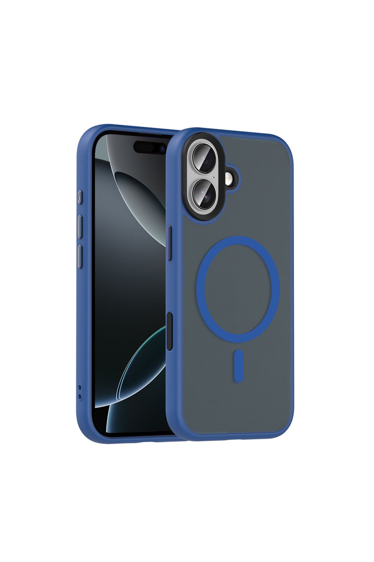 iPhone 17 Kılıf Mat Arka Yüzey Wireless Şarj Özellikli Zore Flet M-safe Kapak - Lacivert Lacivert