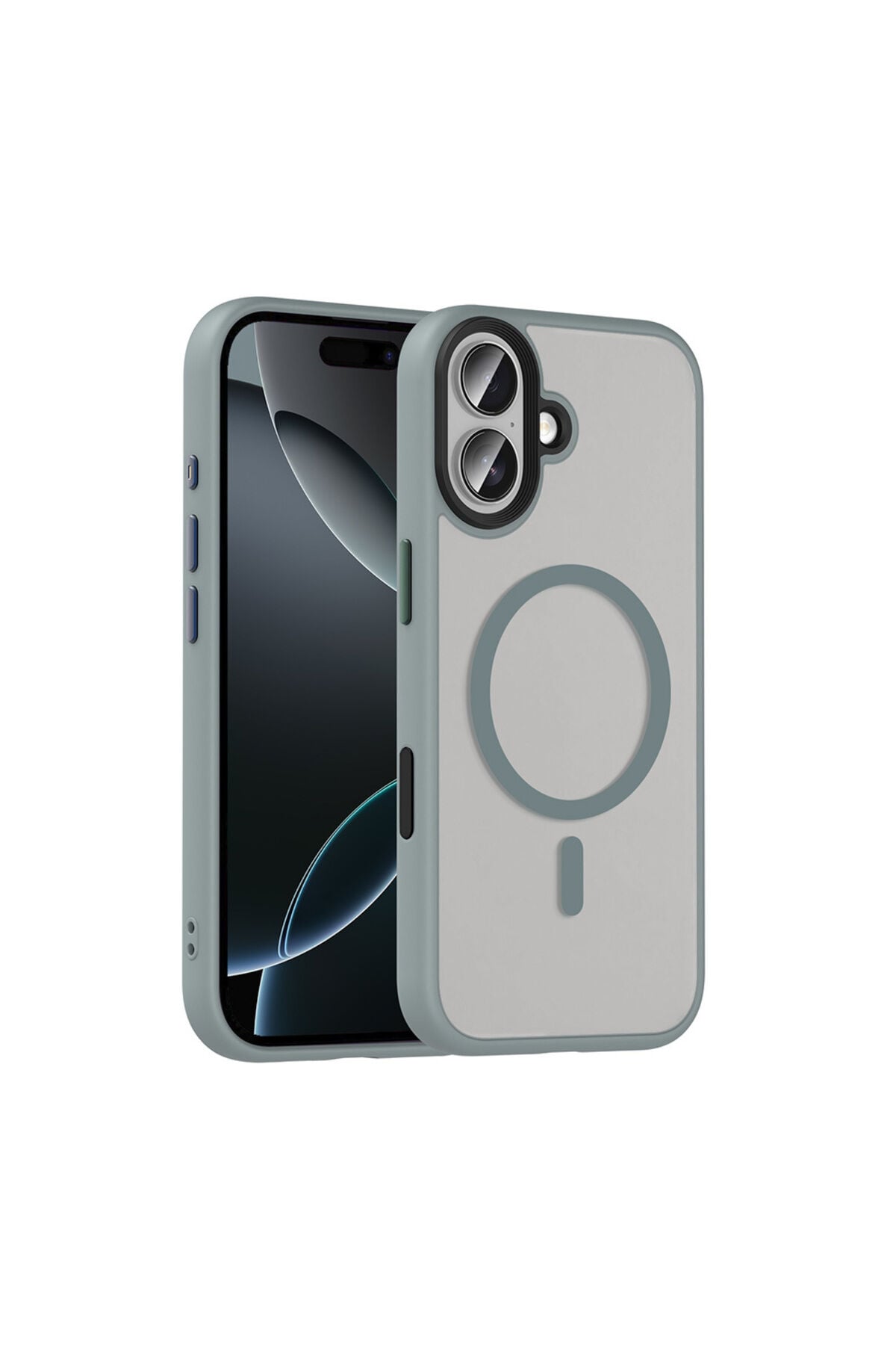 iPhone 17 Kılıf Mat Arka Yüzey Wireless Şarj Özellikli Zore Flet M-safe Kapak - Lacivert Turuncu