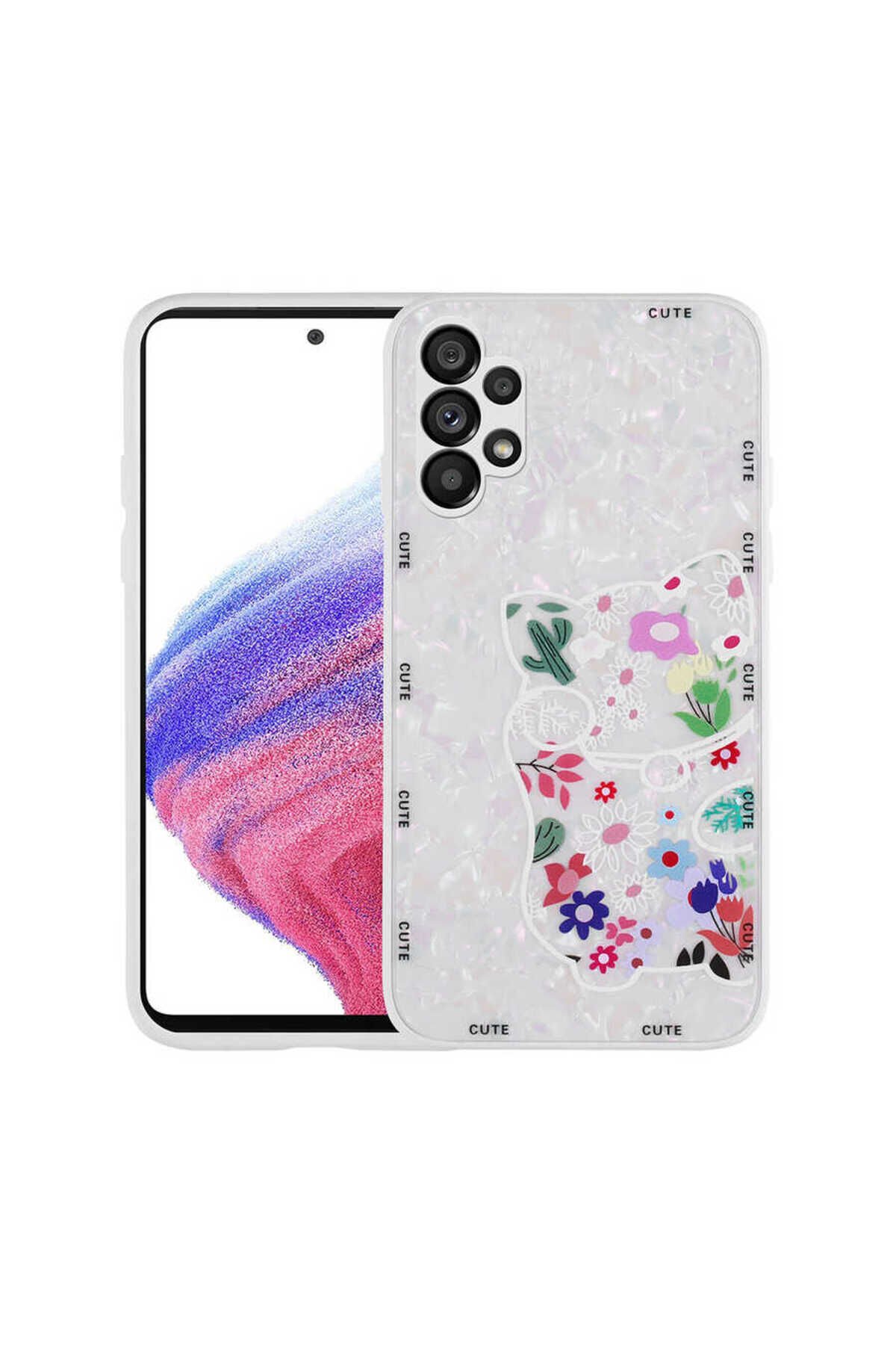 Galaxy A13 4G Kılıf Desenli Sert Silikon SBT Mumila Kapak - White Cat White Cat