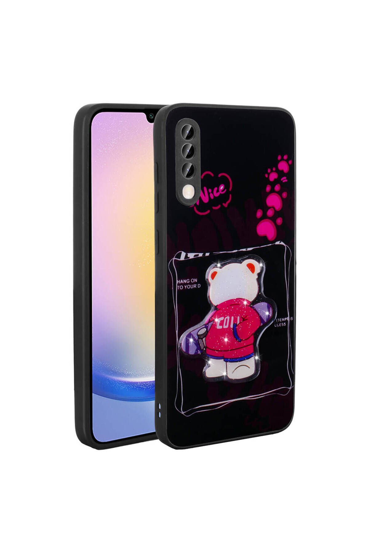Galaxy A70 Kılıf Parlayan Kabartmalı İkonik Figürlü BSAY Amas Silikon Kapak - Siyah