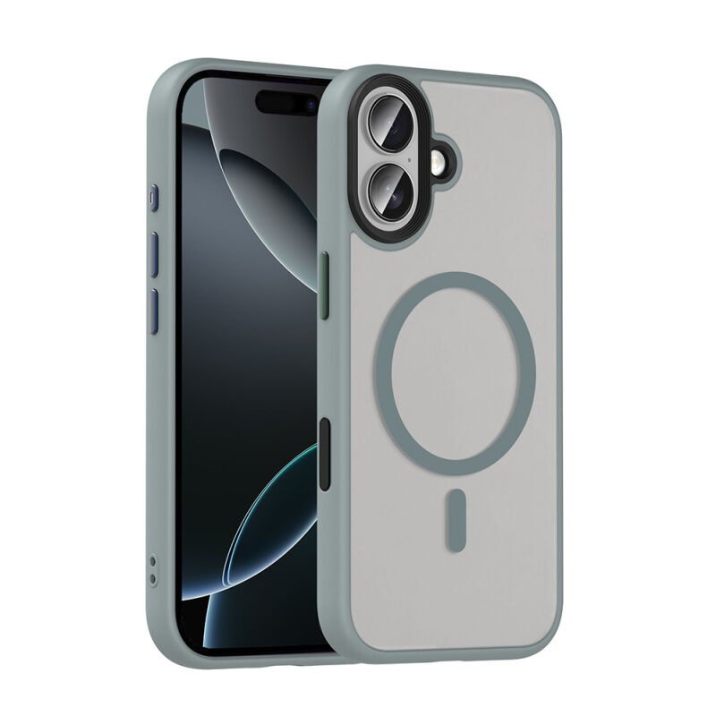 iPhone 17 Kılıf Mat Arka Yüzey Wireless Şarj Özellikli Zore Flet M-safe Kılıf Lacivert