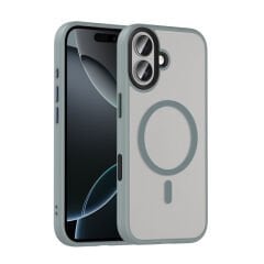 iPhone 17 Kılıf Mat Arka Yüzey Wireless Şarj Özellikli Zore Flet M-safe Kılıf Lacivert