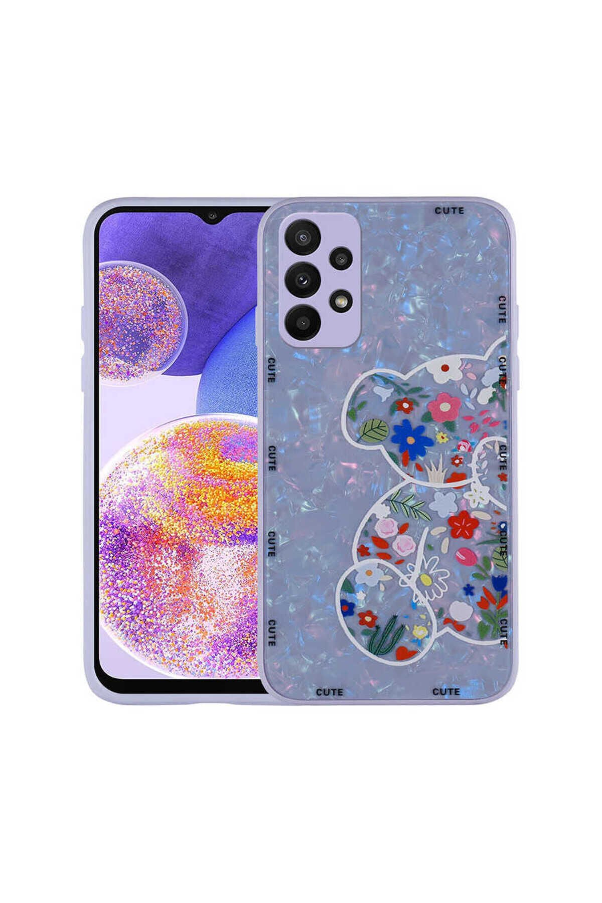 Galaxy A33 5G Kılıf Desenli Sert Silikon BSAY Mumila Kapak - White Rabbit Lilac Bear