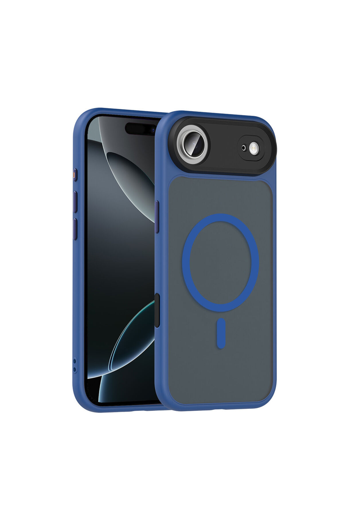 iPhone 17 Air Kılıf Mat Arka Yüzey Wireless Şarj Özellikli Zore Flet M-safe Kapak - Turuncu Lacivert