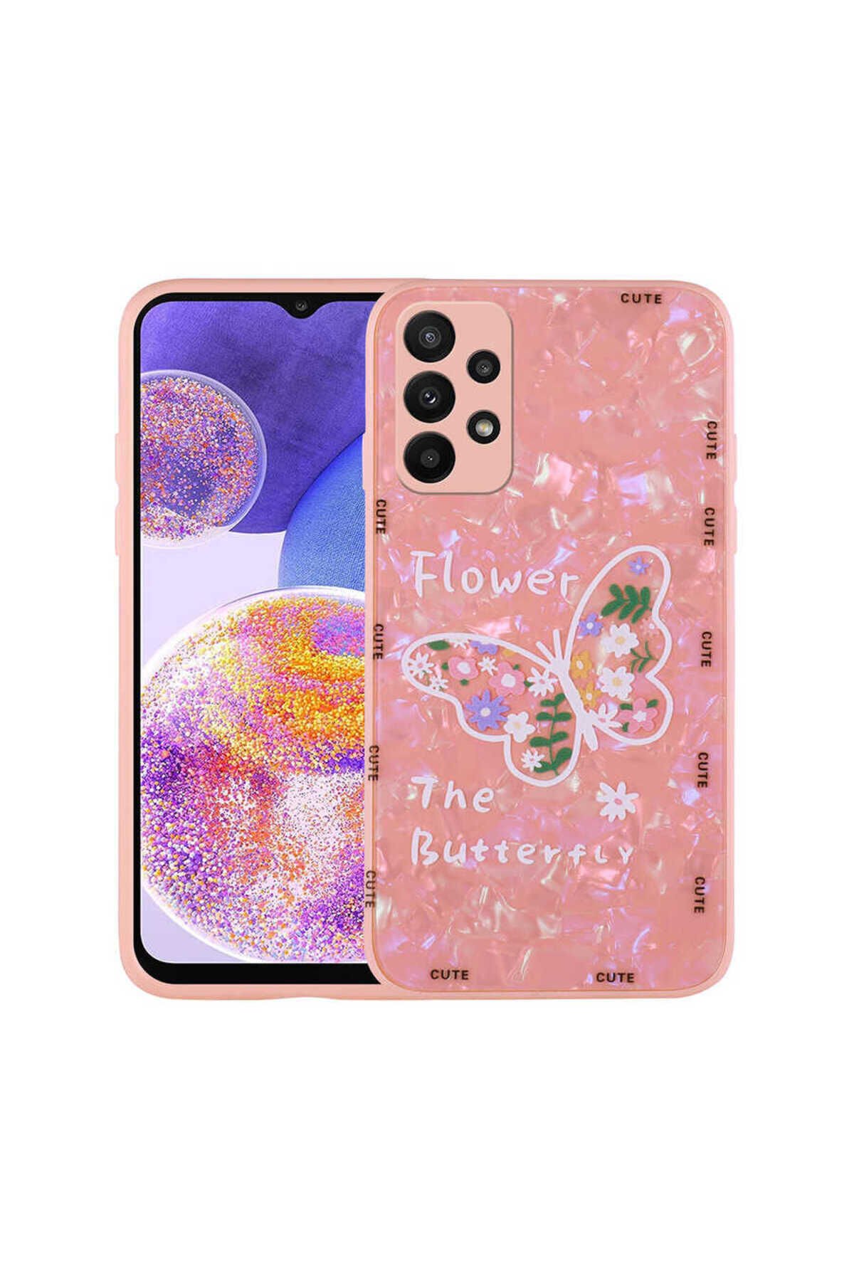 Galaxy A33 5G Kılıf Desenli Sert Silikon BSAY Mumila Kapak - White Rabbit Pink Flower