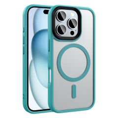 iPhone 16 Pro Max Kılıf Mat Arka Yüzey Wireless Şarj Özellikli Zore Flet M-safe Kılıf Mavi