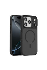 iPhone 17 Pro Kılıf Mat Arka Yüzey Wireless Şarj Özellikli Zore Flet M-safe Kapak - Turuncu Lacivert