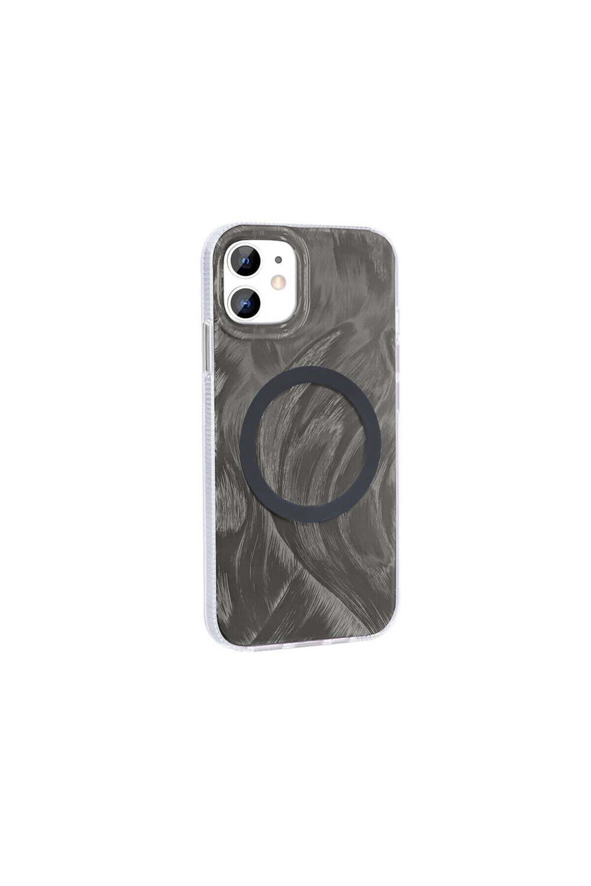 iPhone 11 Kılıf Magsafe Şarj Özellikli Fırça Boya Desenli BSAY Palet Kapak - Pembe Gri