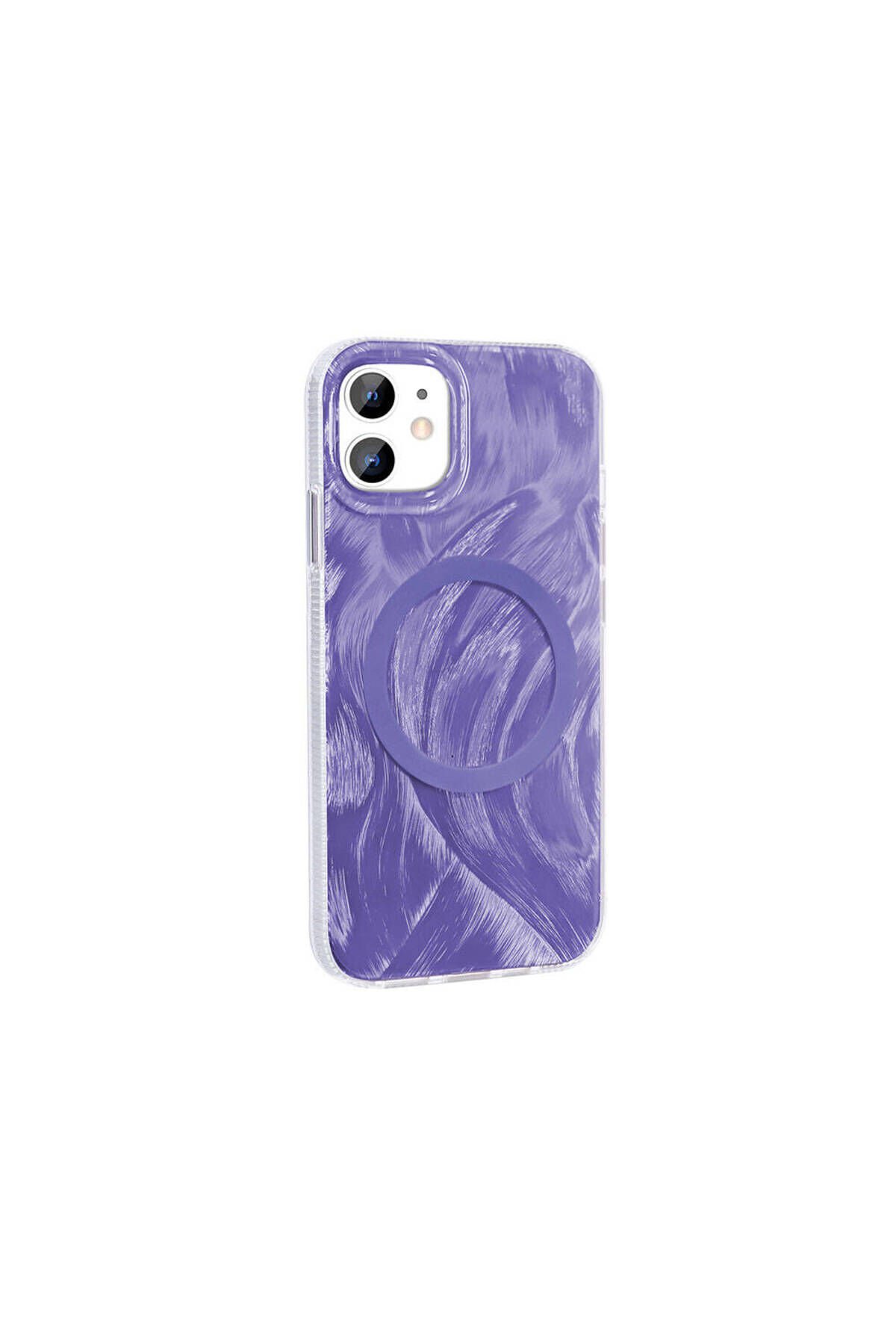iPhone 11 Kılıf Magsafe Şarj Özellikli Fırça Boya Desenli BSAY Palet Kapak - Pembe Mor