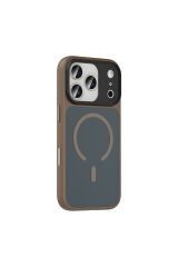 iPhone 17 Pro Kılıf Mat Arka Yüzey Wireless Şarj Özellikli Zore Flet M-safe Kapak - Turuncu Gri