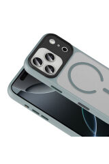iPhone 17 Pro Kılıf Mat Arka Yüzey Wireless Şarj Özellikli Zore Flet M-safe Kapak - Turuncu Gri