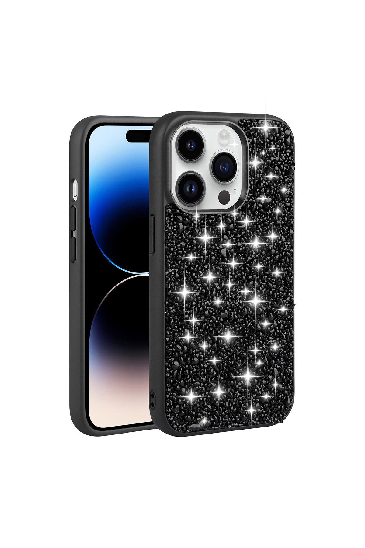 iPhone 14 Pro Uyumlu Parlak Taşlı Tasarım BSAY Linea Kılıf-Derin Mor Siyah
