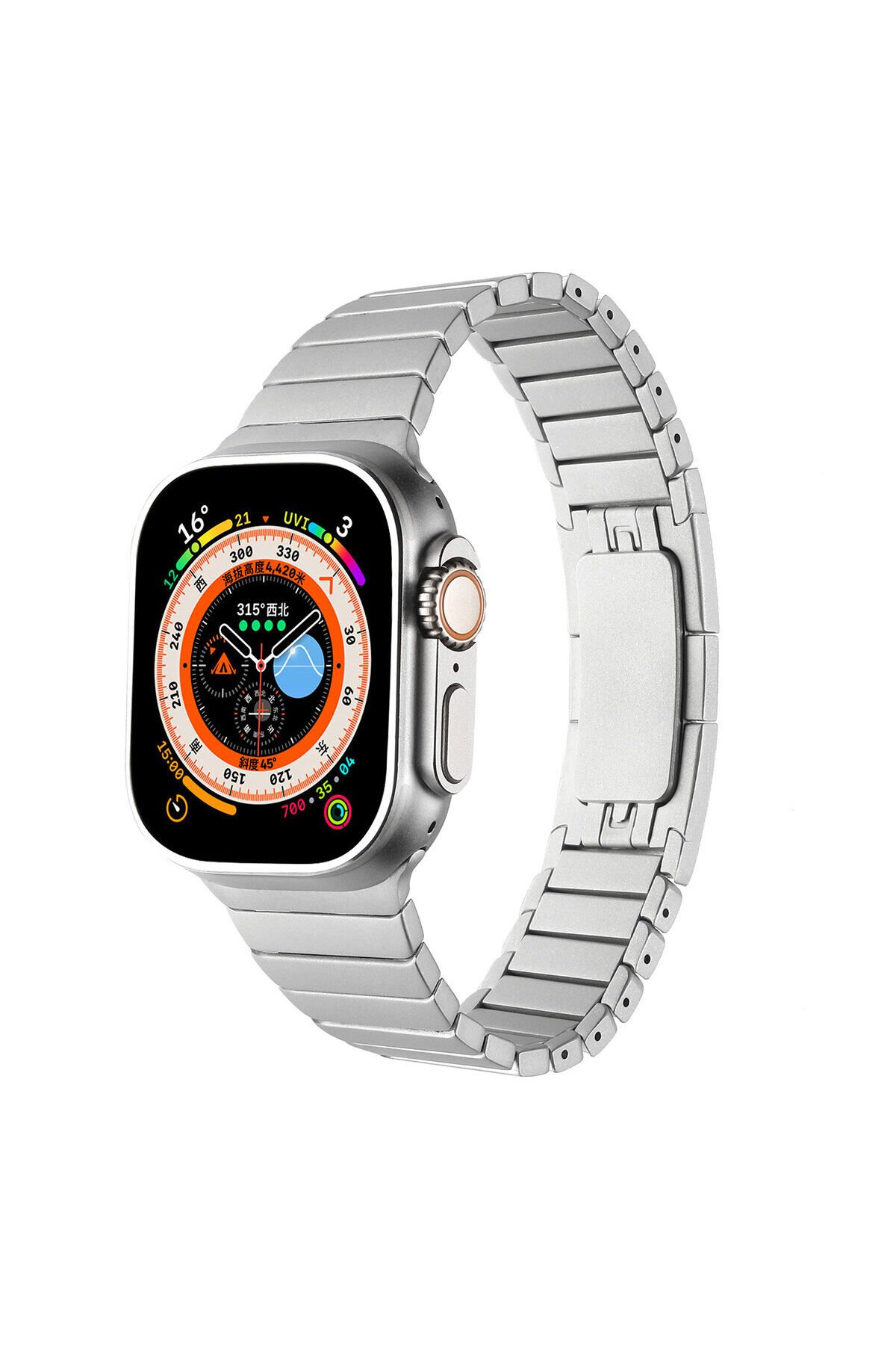 Watch Ultra 49mm Kordon Uyumlu KRD-35 Metal Strap Kayış BSAY- Gümüş Gri