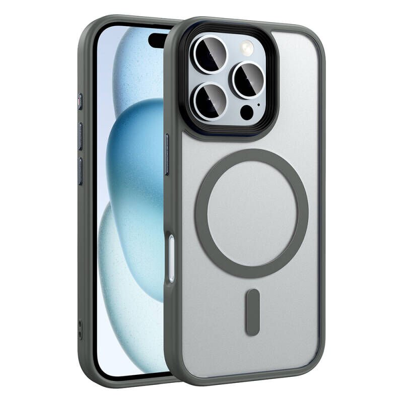 iPhone 16 Pro Max Kılıf Mat Arka Yüzey Wireless Şarj Özellikli Zore Flet M-safe Kılıf Titanyum