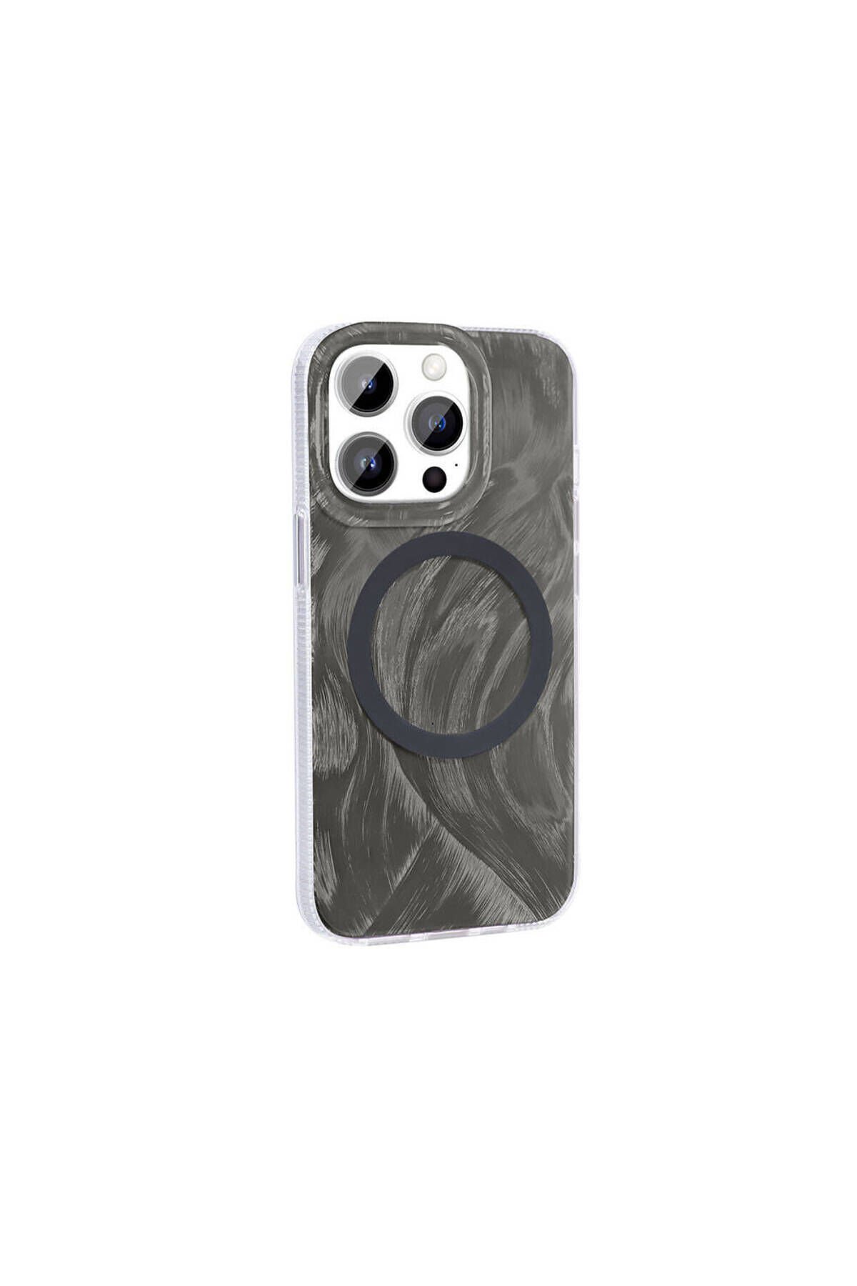 iPhone 14 Pro Kılıf Magsafe Şarj Özellikli Fırça Boya Desenli BSAY Palet Kapak - Pembe Gri