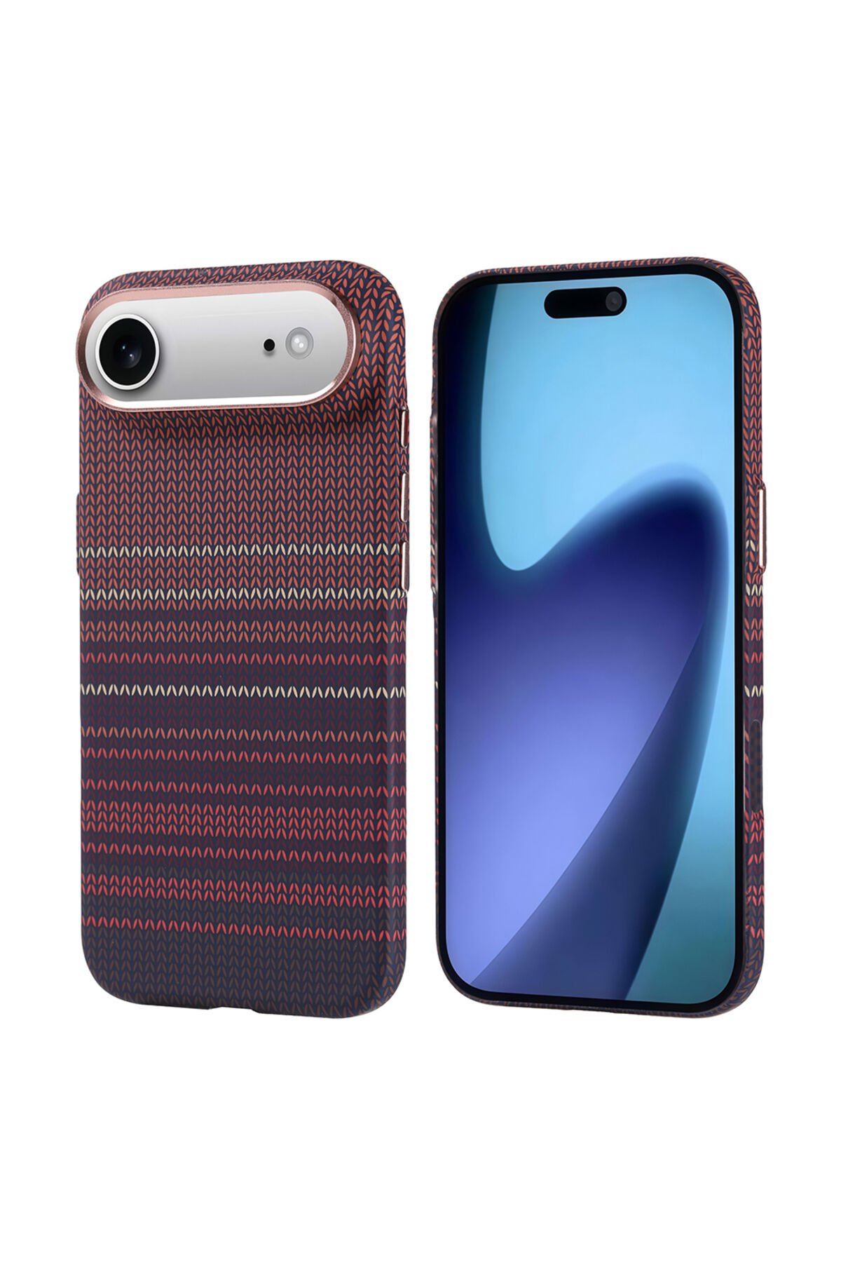 iPhone 17 Air Kılıf M-safe Şarj Özellikli Karbon Fiber Görünümlü BSAY Nekst Kapak - Gold Kırmızı