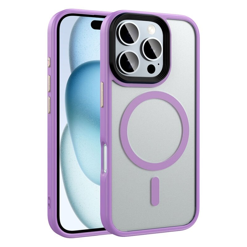 iPhone 16 Pro Kılıf Mat Arka Yüzey Wireless Şarj Özellikli Zore Flet M-safe Kılıf Pembe