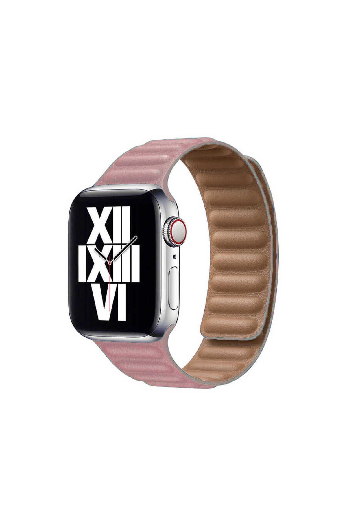 Watch Ultra 49mm Kordon Uyumlu KRD-34 Deri Strap Kayış BSAY- Pembe Pembe