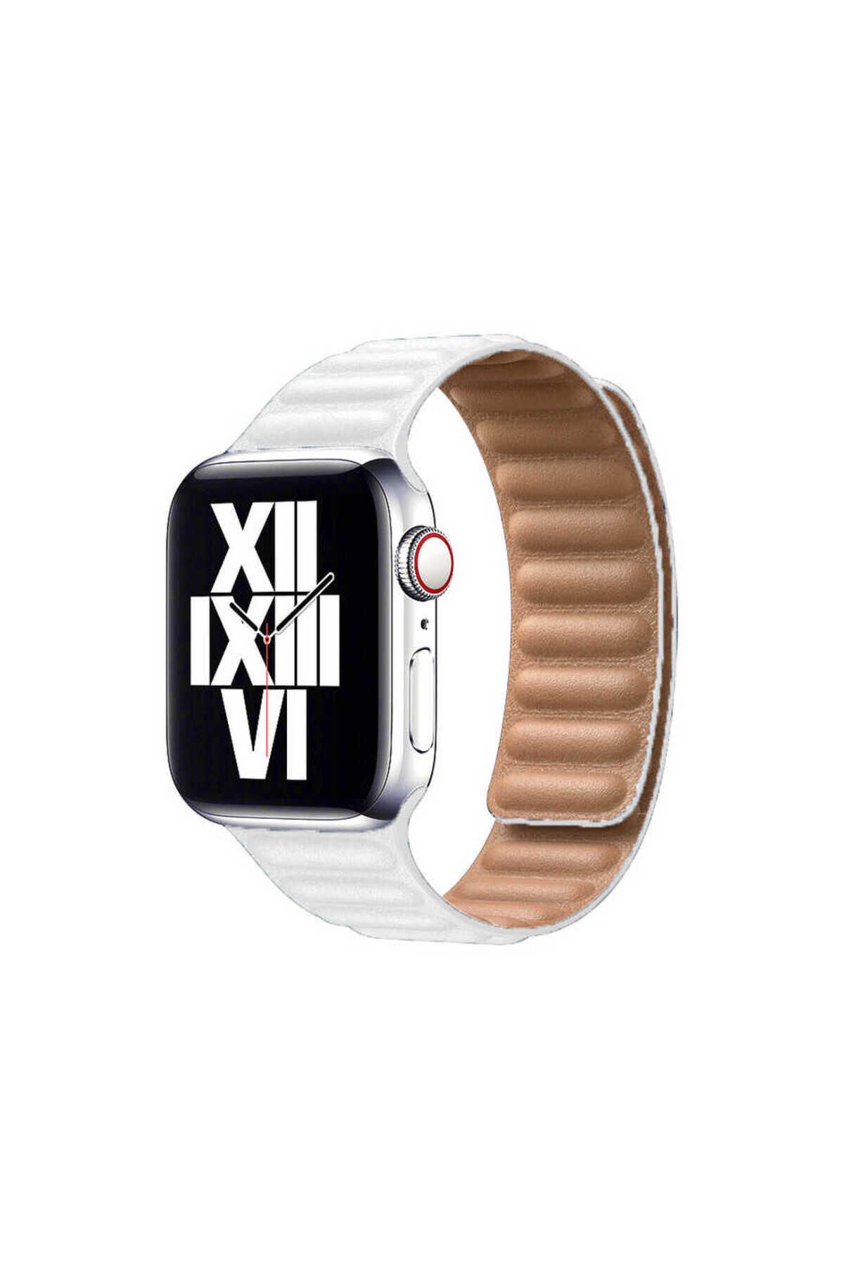 Watch Ultra 49mm Kordon Uyumlu KRD-34 Deri Strap Kayış BSAY- Pembe Beyaz