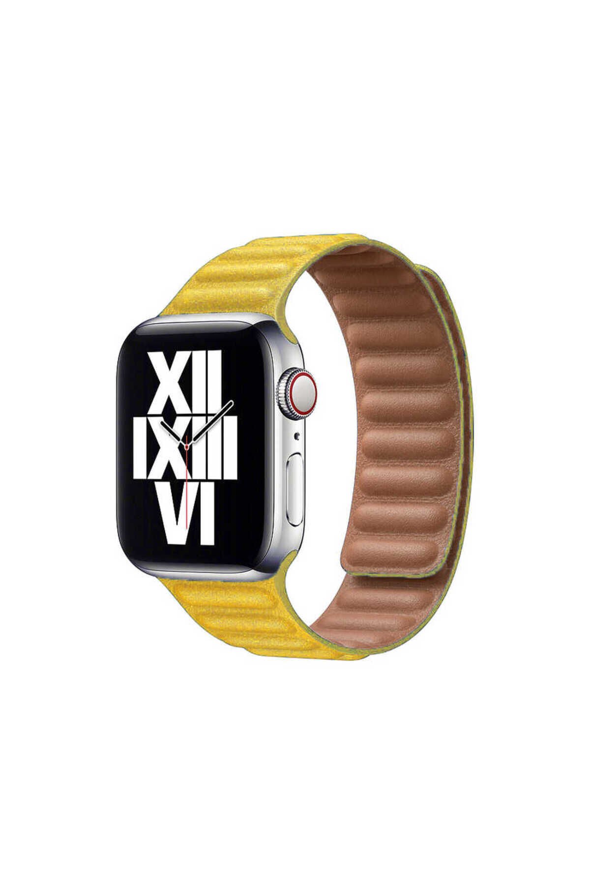 Watch Ultra 49mm Kordon Uyumlu KRD-34 Deri Strap Kayış BSAY- Pembe Sarı