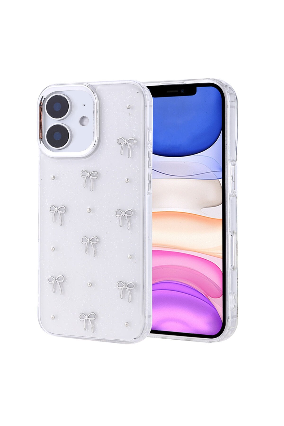 iPhone 11 Kılıf Airbag Tasarımlı Simli Şeffaf ATA Kutup Kapak - Lale Şeffaf