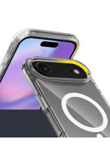 iPhone 17 Air Kılıf M-safe Şarj Özellikli Şeffaf Sert PC MYST Embos Kapak - Şeffaf Şeffaf