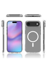 iPhone 17 Air Kılıf M-safe Şarj Özellikli Şeffaf Sert PC MYST Embos Kapak - Şeffaf Şeffaf