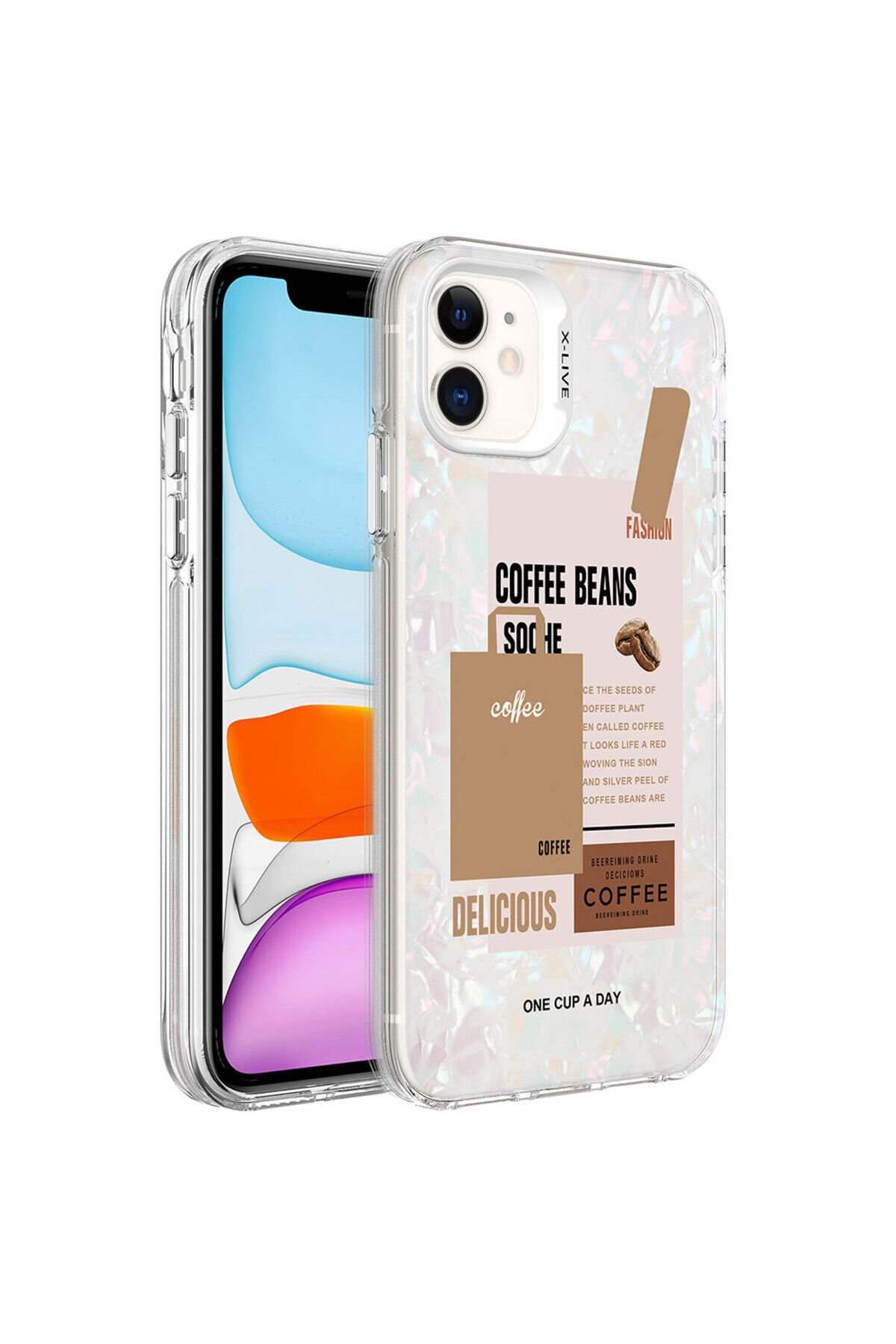 iPhone 12 Uyumlu Mermer Desenli BSAY Marbello Kılıf-Pembe Kahverengi
