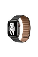 Watch Ultra 49mm Kordon Uyumlu KRD-34 Deri Strap Kayış BSAY- Pembe Siyah